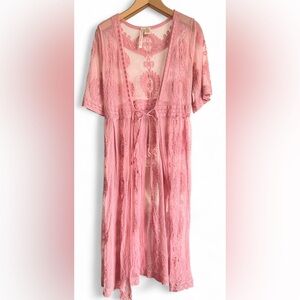 Forgotten Grace Womens Pink Lace Kimono Fairy Core Boho Festival Ethereal Small